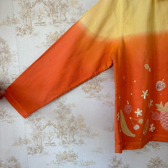 Vintage Coldwater Creek orange yellow fruit embroidered novelty statement jacket - Picture 7 of 8